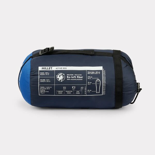 MILLET Active 600G Sleeping Bag, Καλοκαιρινός Υπνόσακος με Φερμουάρ Αριστερά (G), MIC1168-N8599L /Azur Blue