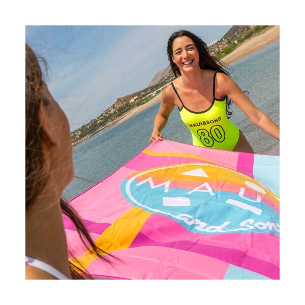 Πετσέτα Θαλάσσης Microfiber με Σχέδιο 90x180cm σε Αδιάβροχη Θήκη ροζ Original Surf Maui&sons
