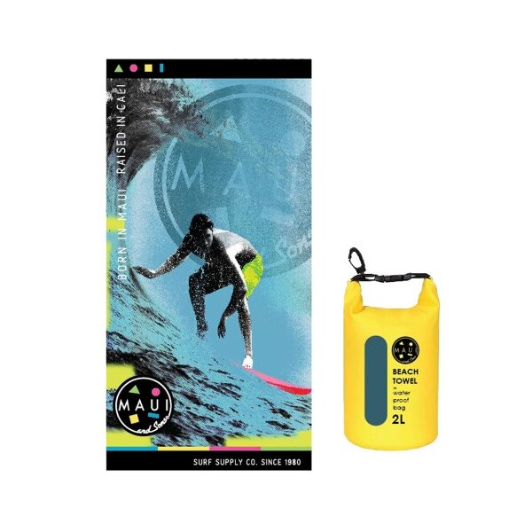 Πετσέτα Θαλάσσης Microfiber με Σχέδιο 90x180cm σε Αδιάβροχη Θήκη Κίτρινη Born in Maui Maui&sons
